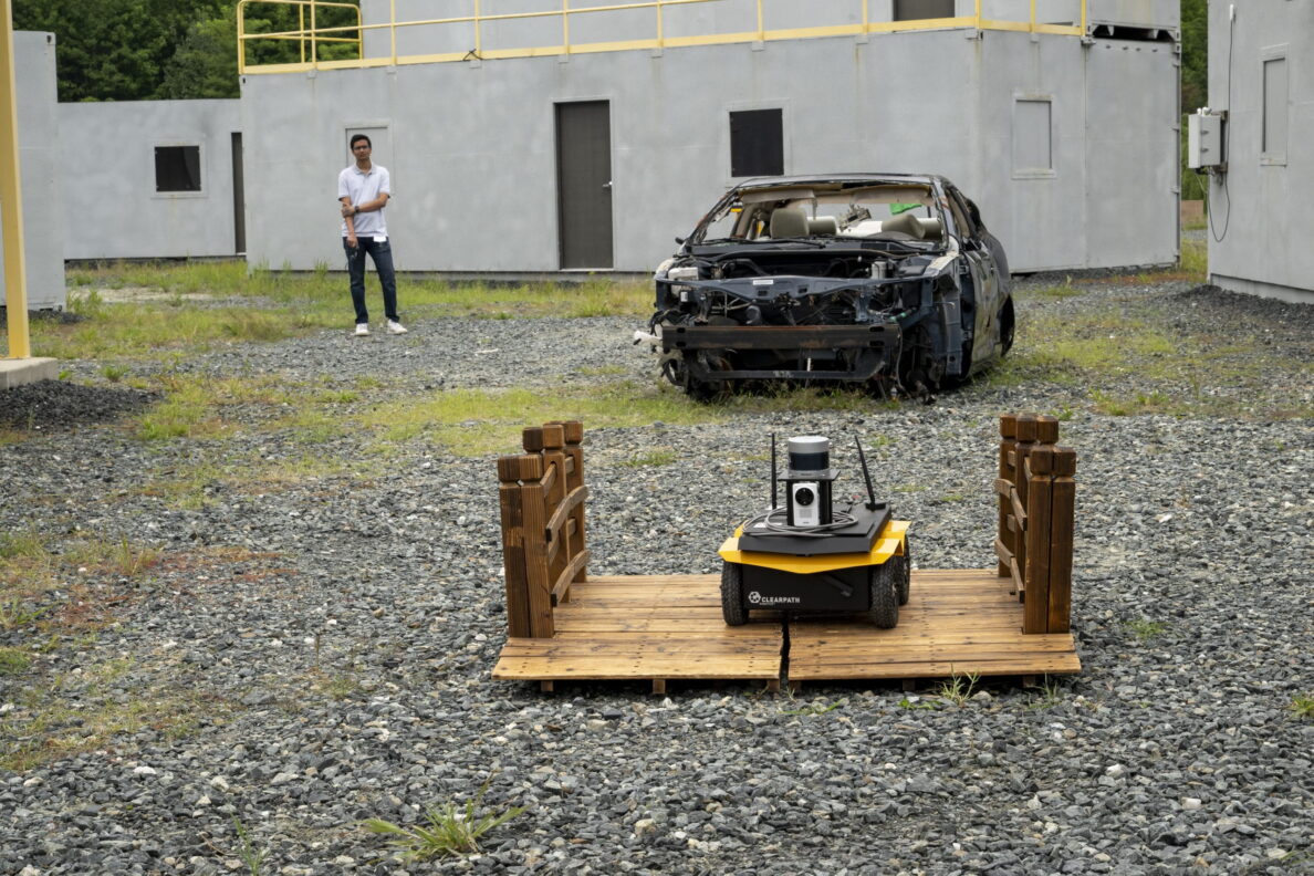 Jackal Robot Crossing Bridge via Remote Commands